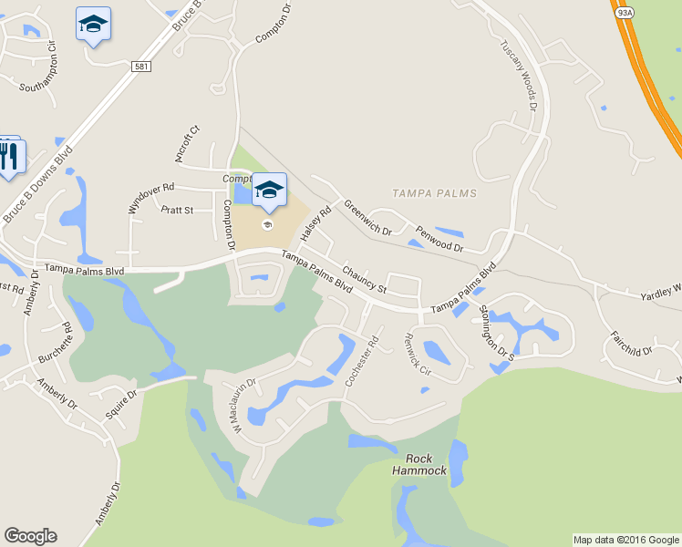 map of restaurants, bars, coffee shops, grocery stores, and more near 15903 Wainwright Court in Tampa