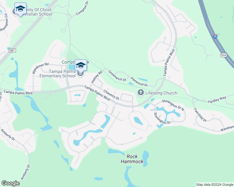 map of restaurants, bars, coffee shops, grocery stores, and more near 15903 Chesterfield Court in Tampa