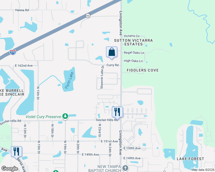 map of restaurants, bars, coffee shops, grocery stores, and more near 2310 Forrest Crest Circle in Lutz