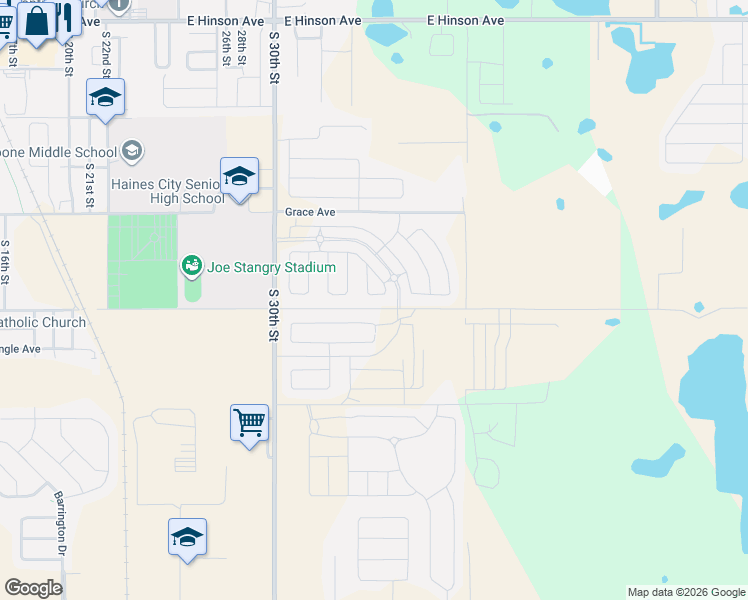 map of restaurants, bars, coffee shops, grocery stores, and more near 3100-4042 East Robinson Drive in Haines City