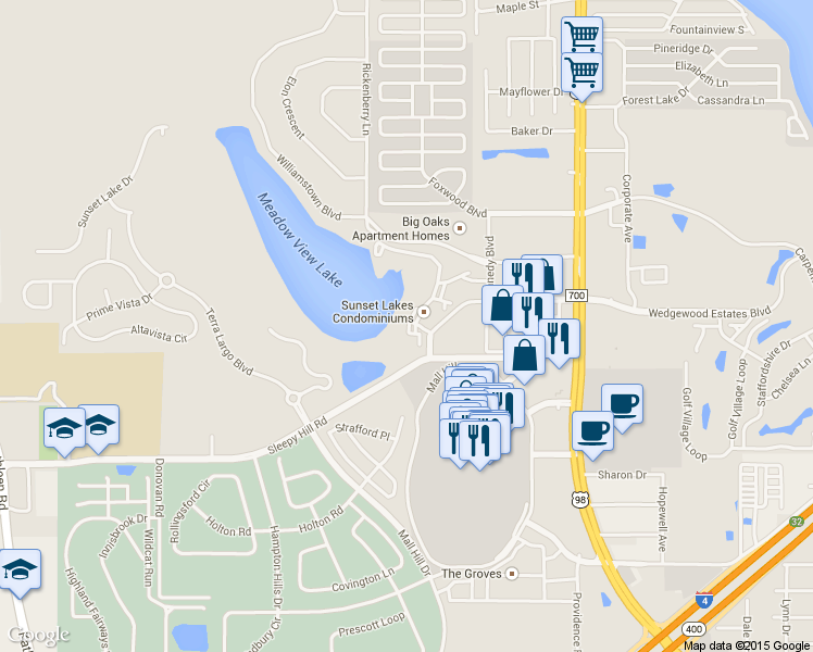map of restaurants, bars, coffee shops, grocery stores, and more near 4240 Summer Landing Drive in Lakeland