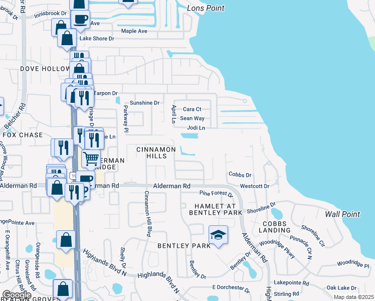 map of restaurants, bars, coffee shops, grocery stores, and more near 3037 Regal Oaks Boulevard in Palm Harbor