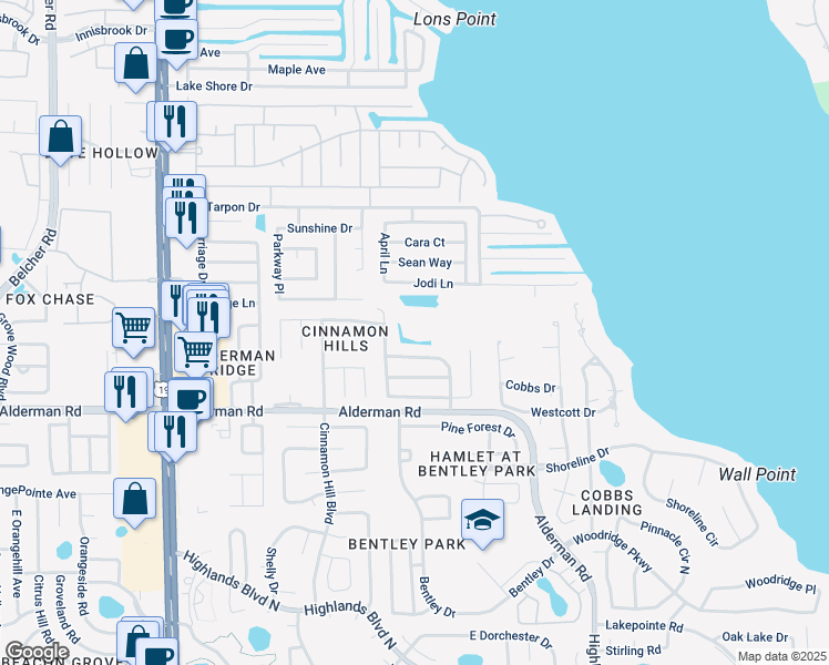 map of restaurants, bars, coffee shops, grocery stores, and more near 3037 Regal Oaks Boulevard in Palm Harbor