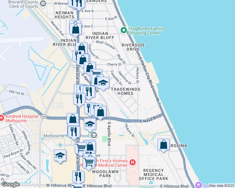 map of restaurants, bars, coffee shops, grocery stores, and more near 201 Lantana Lane in Melbourne