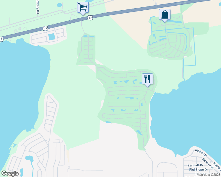 map of restaurants, bars, coffee shops, grocery stores, and more near 372 Putter Circle in Winter Haven