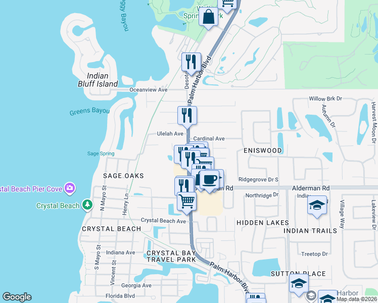 map of restaurants, bars, coffee shops, grocery stores, and more near 3010 U.S. 19 Alternate in Palm Harbor