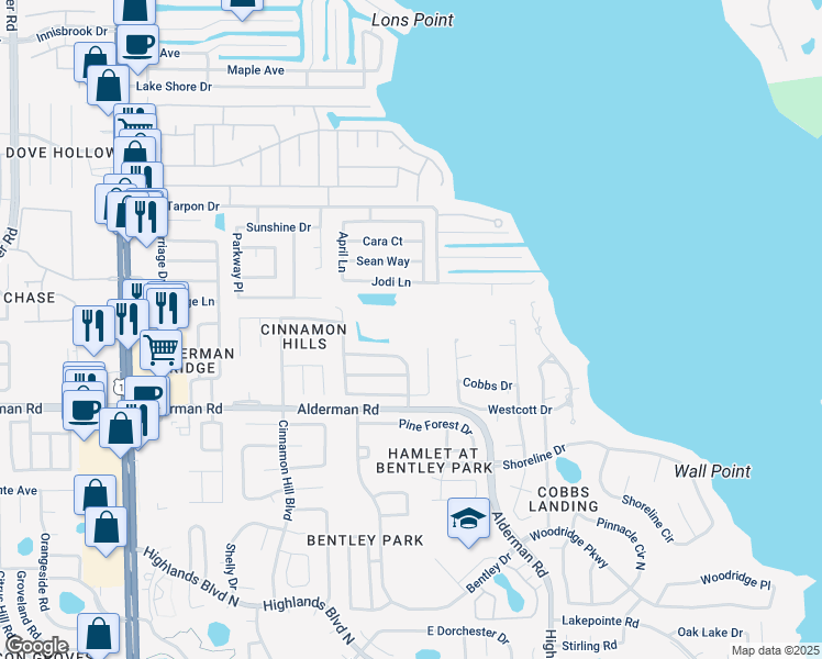 map of restaurants, bars, coffee shops, grocery stores, and more near 3037 Regal Oaks Boulevard in Palm Harbor