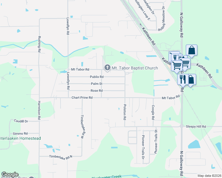 map of restaurants, bars, coffee shops, grocery stores, and more near 3503 Rose Street in Lakeland