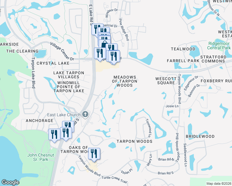 map of restaurants, bars, coffee shops, grocery stores, and more near 3015 Bolt Drive in Palm Harbor