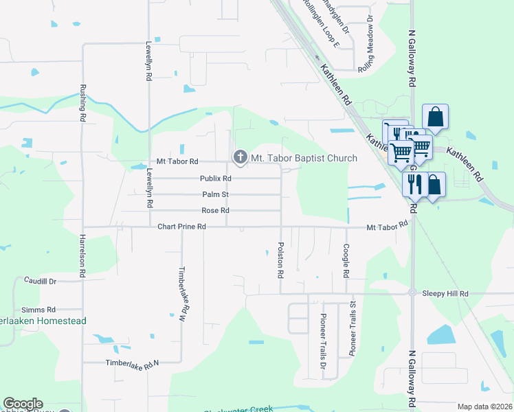 map of restaurants, bars, coffee shops, grocery stores, and more near 3503 Rose Street in Lakeland