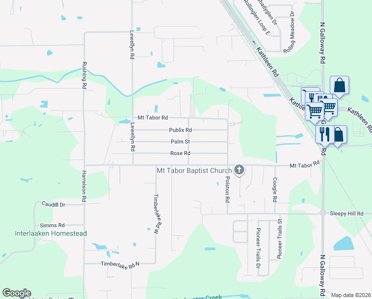 map of restaurants, bars, coffee shops, grocery stores, and more near 3603 Rose Street in Lakeland