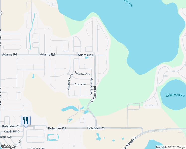 map of restaurants, bars, coffee shops, grocery stores, and more near 615 Autumn Stream Drive in Auburndale