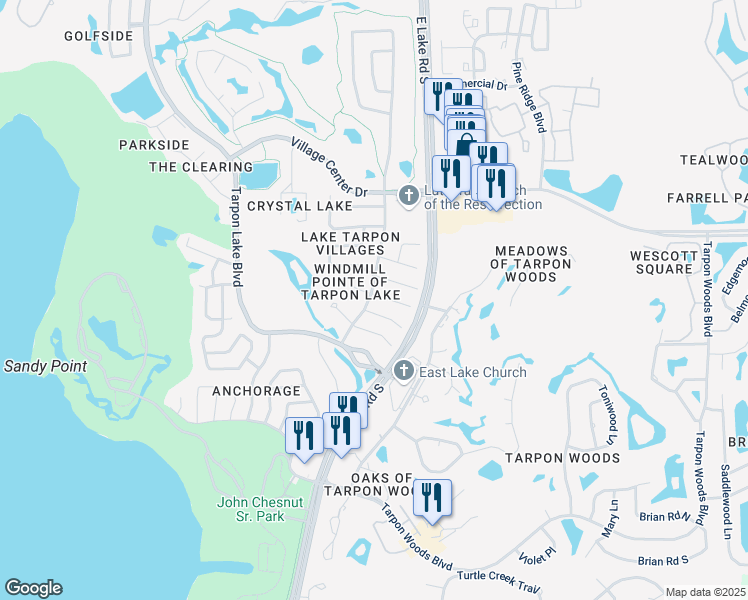 map of restaurants, bars, coffee shops, grocery stores, and more near 2720 Wendover Terrace in Palm Harbor