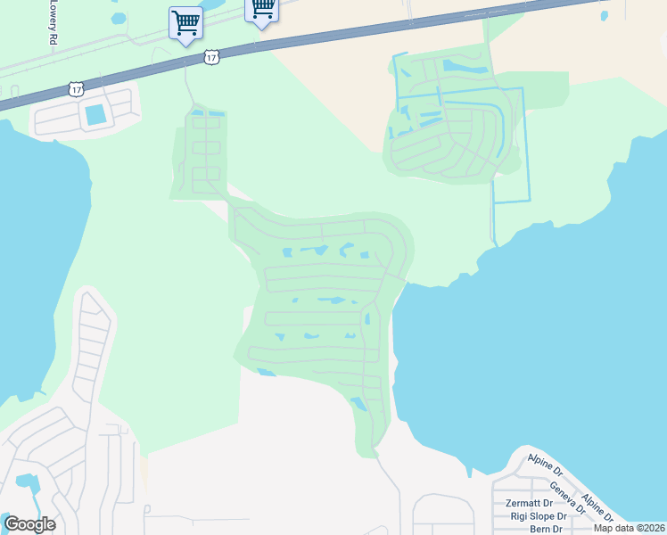 map of restaurants, bars, coffee shops, grocery stores, and more near 372 Putter Circle in Winter Haven