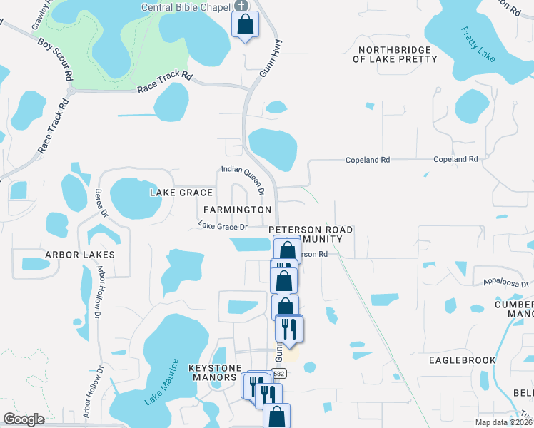 map of restaurants, bars, coffee shops, grocery stores, and more near 15605 Indian Queen Drive in Odessa