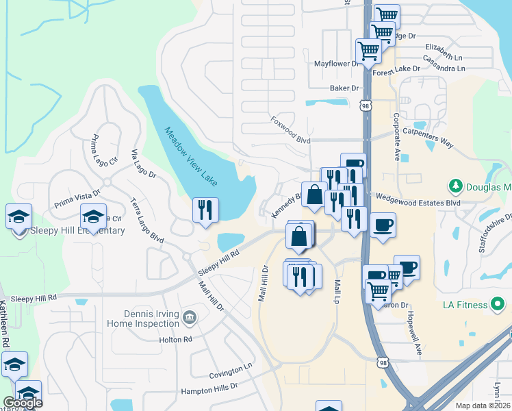 map of restaurants, bars, coffee shops, grocery stores, and more near 4220 Summer Landing Drive in Lakeland