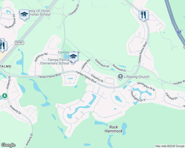 map of restaurants, bars, coffee shops, grocery stores, and more near 15903 Wainwright Court in Tampa