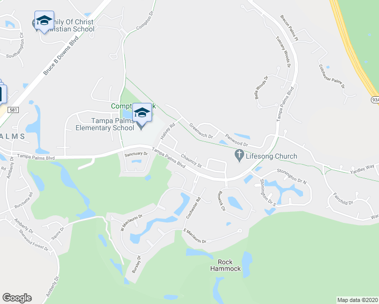 map of restaurants, bars, coffee shops, grocery stores, and more near 15903 Wainwright Court in Tampa