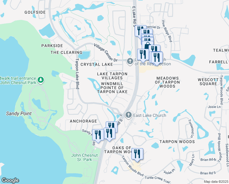 map of restaurants, bars, coffee shops, grocery stores, and more near 2702 Wendover Terrace in Palm Harbor