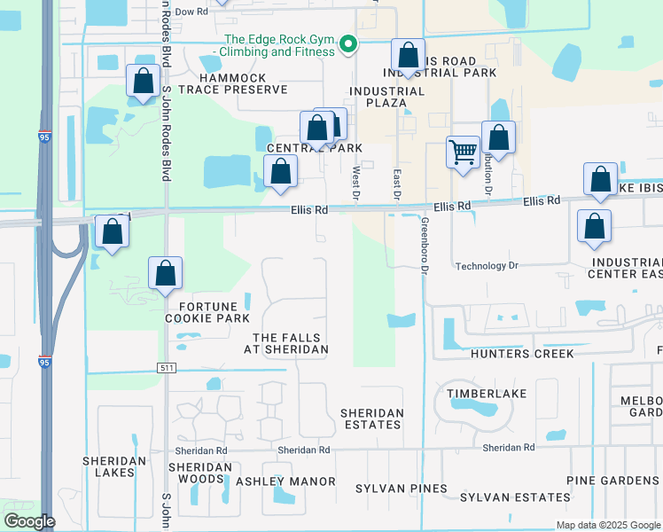 map of restaurants, bars, coffee shops, grocery stores, and more near 851 Potomac Drive in Melbourne