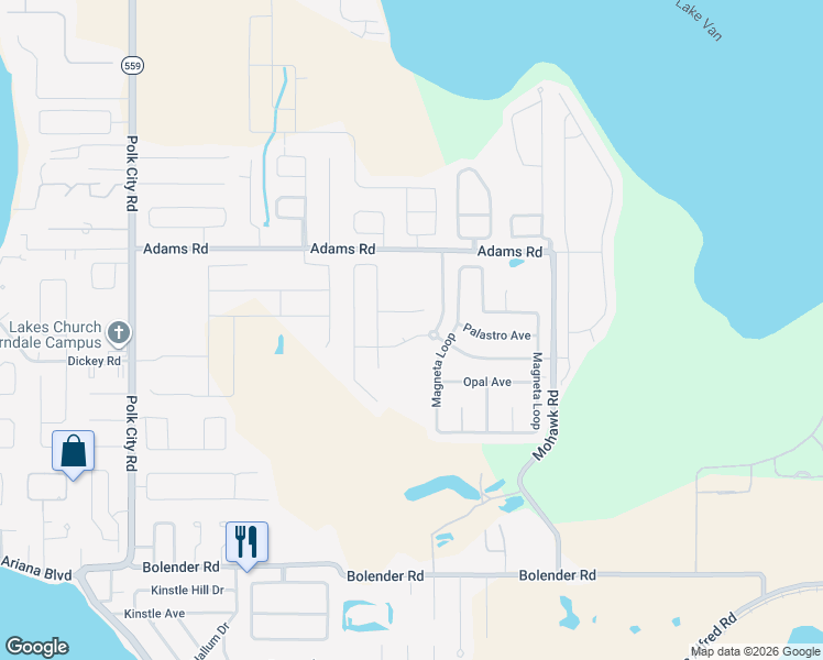 map of restaurants, bars, coffee shops, grocery stores, and more near 503 Cimarosa Avenue in Auburndale