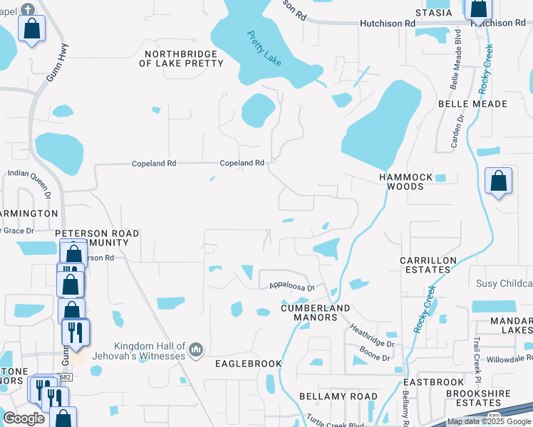 map of restaurants, bars, coffee shops, grocery stores, and more near 7603 Horse Pond Road in Odessa