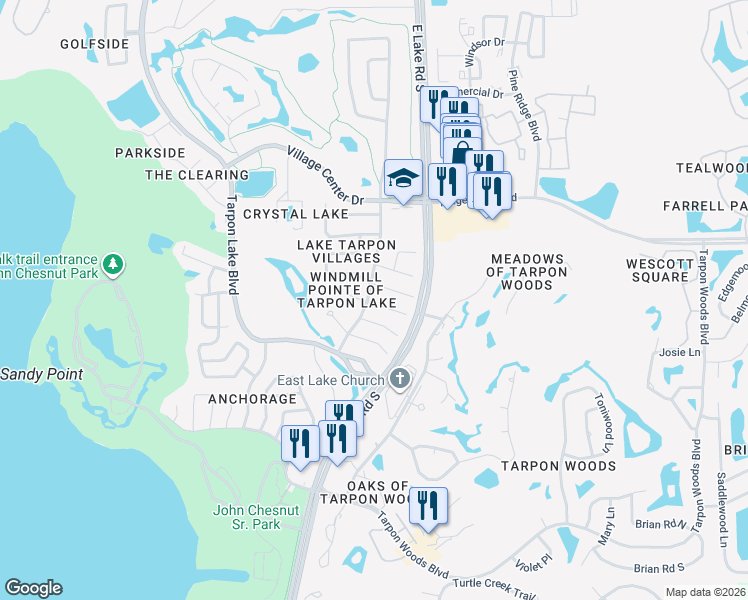 map of restaurants, bars, coffee shops, grocery stores, and more near in Palm Harbor