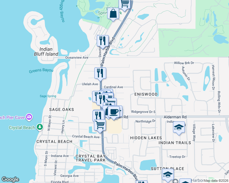 map of restaurants, bars, coffee shops, grocery stores, and more near 3010 U.S. 19 Alternate in Palm Harbor