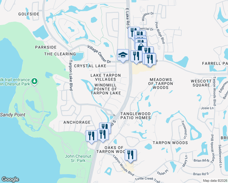map of restaurants, bars, coffee shops, grocery stores, and more near 2725 Wendover Terrace in Palm Harbor