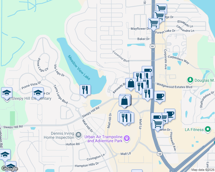 map of restaurants, bars, coffee shops, grocery stores, and more near 4240 Summer Landing Drive in Lakeland