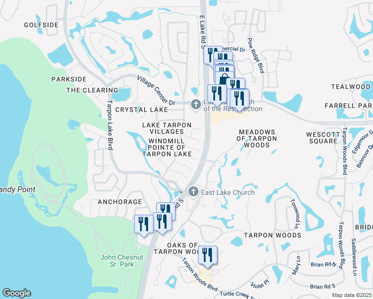map of restaurants, bars, coffee shops, grocery stores, and more near 2720 Wendover Terrace in Palm Harbor