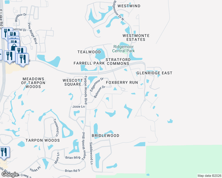 map of restaurants, bars, coffee shops, grocery stores, and more near 4072 Belmoor Drive in Palm Harbor