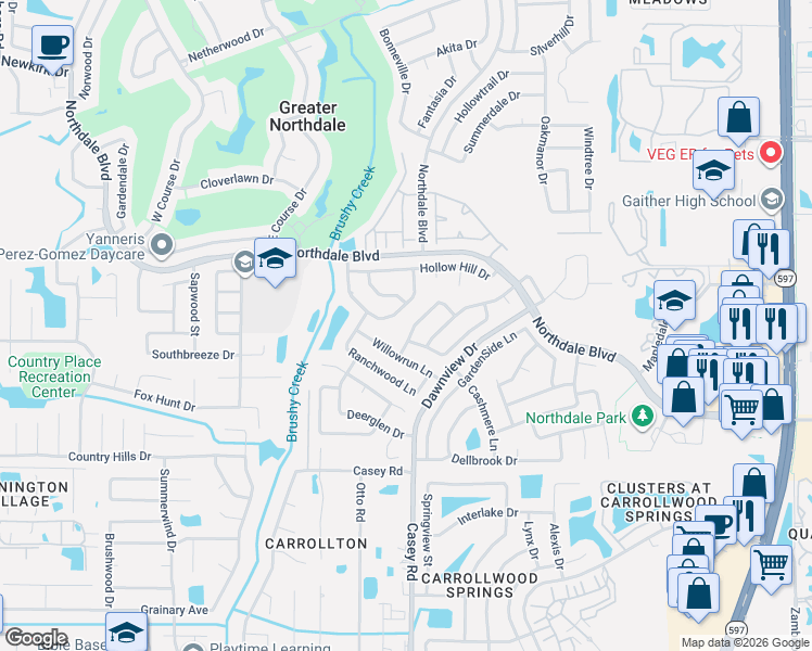 map of restaurants, bars, coffee shops, grocery stores, and more near 4417 Willowrun Lane in Tampa