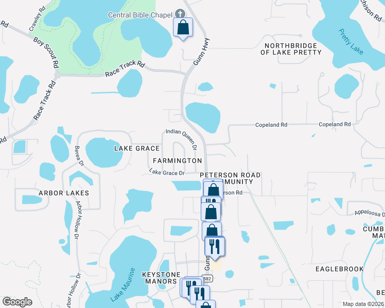 map of restaurants, bars, coffee shops, grocery stores, and more near 15605 Indian Queen Drive in Odessa