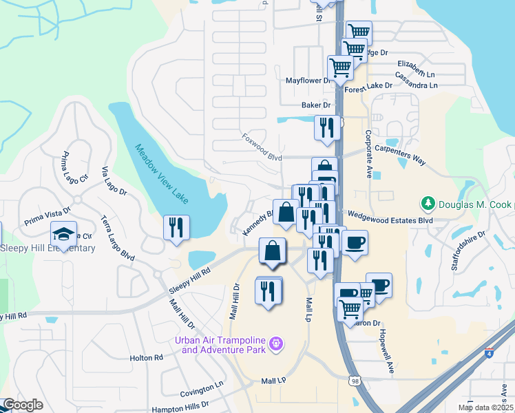 map of restaurants, bars, coffee shops, grocery stores, and more near 4285 Summer Landing Drive in Lakeland