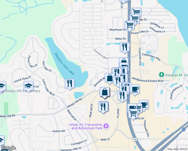 map of restaurants, bars, coffee shops, grocery stores, and more near 4280 Summer Landing Drive in Lakeland