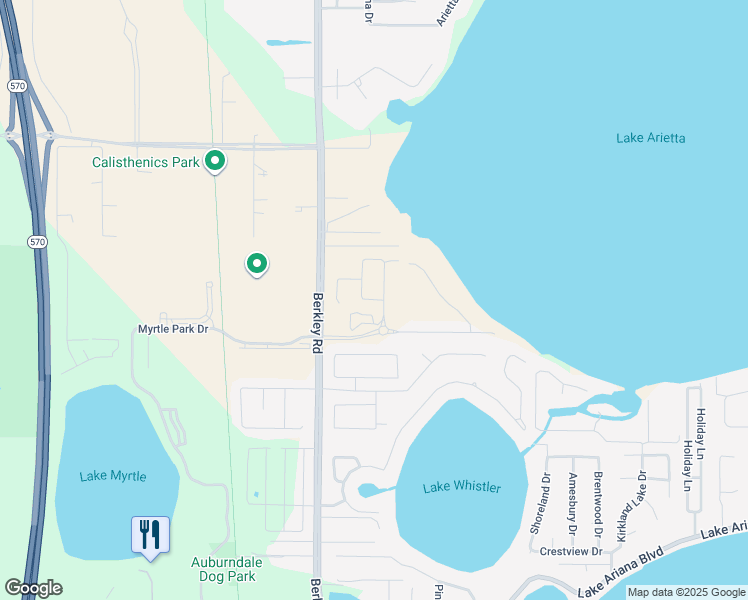 map of restaurants, bars, coffee shops, grocery stores, and more near 100 Twin Cove in Auburndale