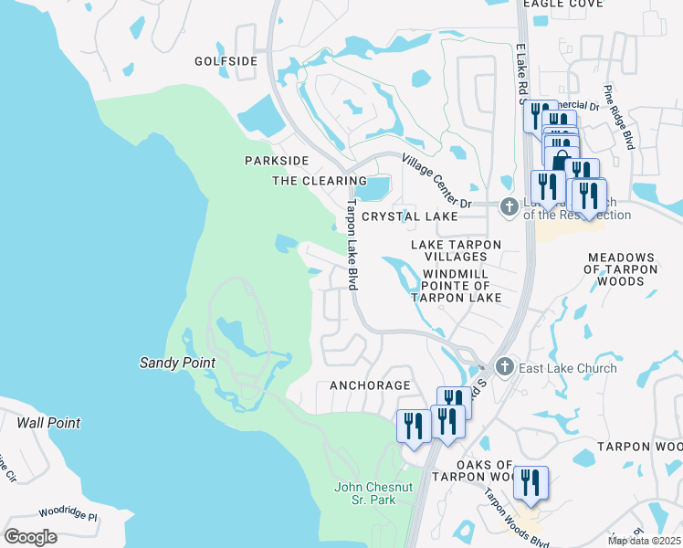 map of restaurants, bars, coffee shops, grocery stores, and more near 4399 Brooker Creek Drive in Palm Harbor