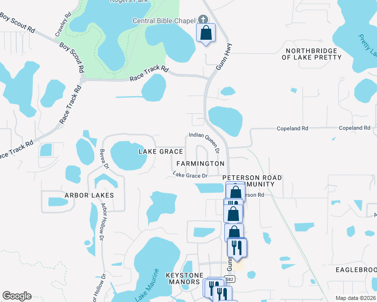 map of restaurants, bars, coffee shops, grocery stores, and more near 15650 Indian Queen Drive in Odessa