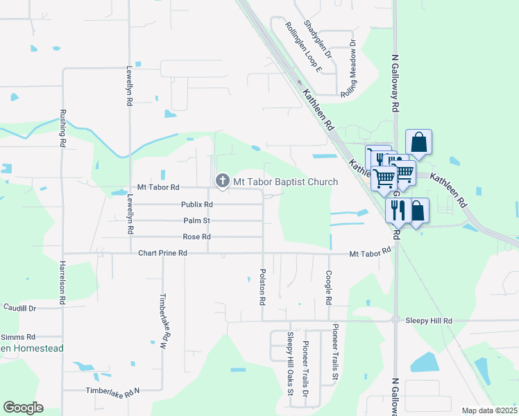 map of restaurants, bars, coffee shops, grocery stores, and more near 3372 Mount Tabor Road in Lakeland