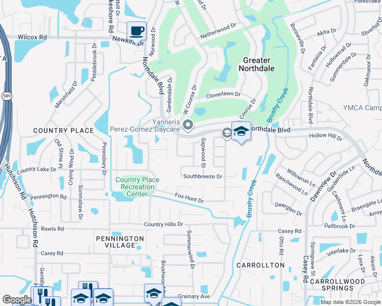 map of restaurants, bars, coffee shops, grocery stores, and more near 4710 Green Pastures Court in Tampa
