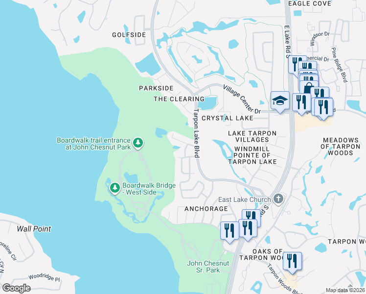map of restaurants, bars, coffee shops, grocery stores, and more near 3164 Brooker Creek Way in Palm Harbor