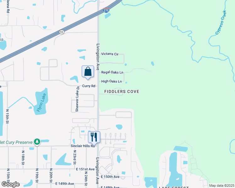 map of restaurants, bars, coffee shops, grocery stores, and more near 2607 Cello Lane in Lutz