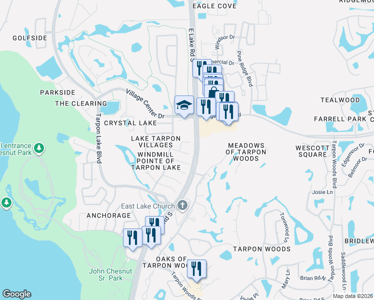 map of restaurants, bars, coffee shops, grocery stores, and more near 2837 Weston Terrace in Palm Harbor