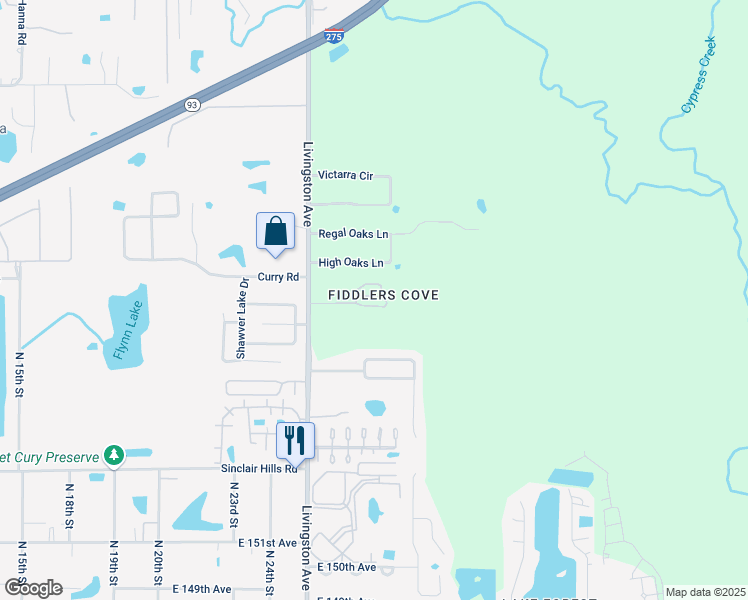map of restaurants, bars, coffee shops, grocery stores, and more near 2607 Cello Lane in Lutz