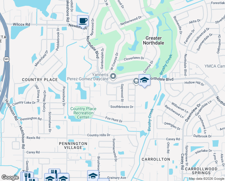 map of restaurants, bars, coffee shops, grocery stores, and more near 4710 Green Pastures Court in Tampa