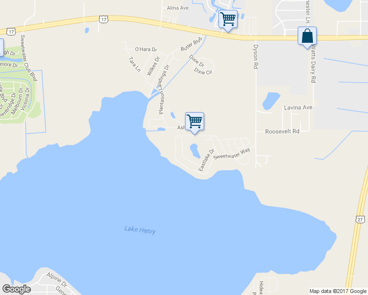 map of restaurants, bars, coffee shops, grocery stores, and more near 642 Watercrest Drive in Haines City
