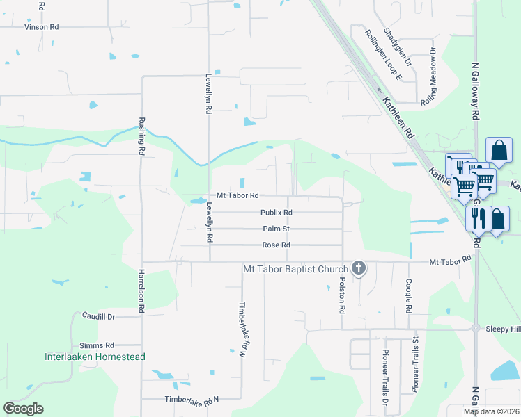 map of restaurants, bars, coffee shops, grocery stores, and more near 3633 Publix Road in Lakeland