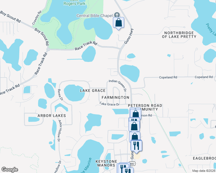 map of restaurants, bars, coffee shops, grocery stores, and more near 15650 Indian Queen Drive in Odessa