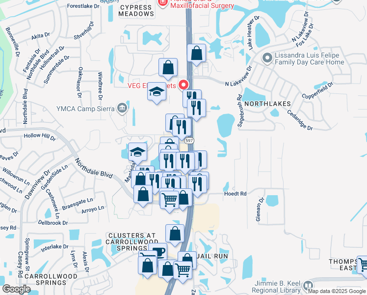 map of restaurants, bars, coffee shops, grocery stores, and more near 16002 N Dale Mabry Hwy in Tampa